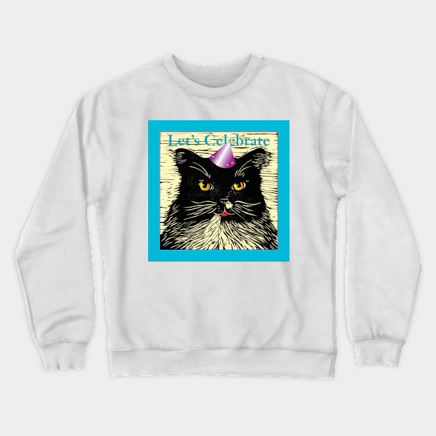 Celebrating Cat Crewneck Sweatshirt by HelenDBVickers